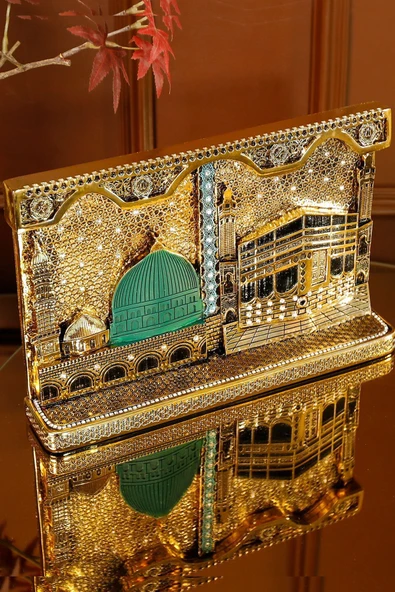 KABE VE MESCİDİ NEBEVİ KOMPOZİSYON DİNİ İSLAMİ BİBLO AKSESUAR HEDİYELİK DEKORATİF OBJE SÜS - Resim 3
