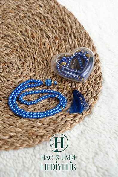 Hediyelik Tesbih | 99lu İnci Tesbih Vav İmameli Püsküllü Kalp Kutulu | Hac Umre Gün Davet Hediyesi - Resim 2