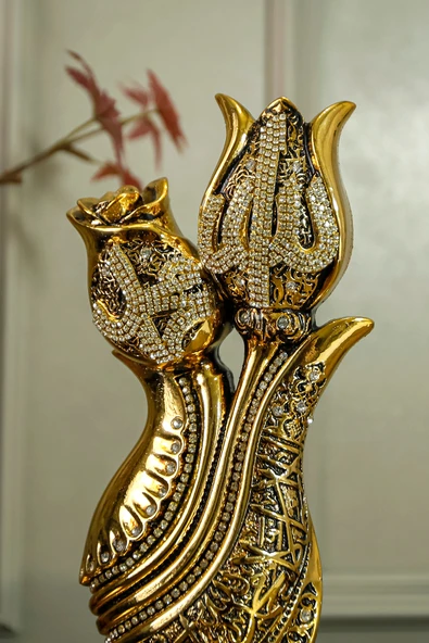 HEDİYELİK BİBLO LÜKS AVANGARD FİGÜR KELİME-İ TEVHİD İŞLEMELİ ALLAH MUHAMMED DEKORATİF SÜS OBJE - Resim 5