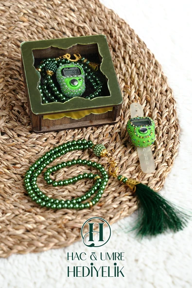 Hediyelik Tesbih Seti | Ahşap Kutulu Elektronik Tesbih ve 99lu İnci Tespih | Özel Gün Hediyesi ürün görseli