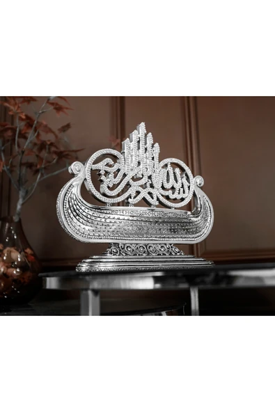LÜKS OFİS HEDİYESİ FİGÜR DEKORATİF OBJE GEMİ BESMELE GÜMÜŞ - Resim 7
