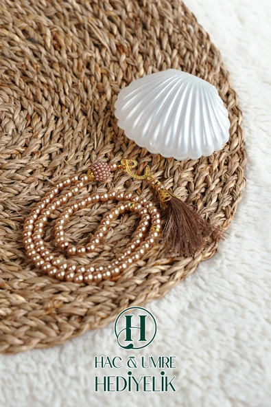 Tesbih Hediyelik | Özel Gün Davet Hediyesi | Deniz Kabuğu Kutulu 99lu İnci Tesbih Vav Süslü Püsküllü ürün görseli