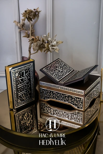 Kutulu Kuran, Kuranı Kerim, Hediyelik Kuran, 925 Gümüş İşlemeli Masif Ahşap Kutu ve Kuranı Kerim Set - Resim 4