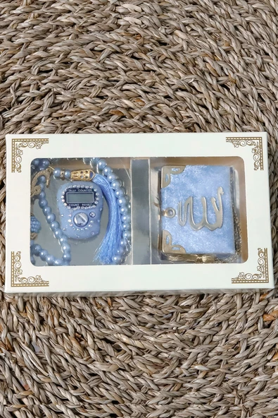 10 Adet - Taşlı Zikirmatik Tesbihmatik Kadife Kaplı Mini Kuran 99lu İnci Tesbih Seti - Resim 4