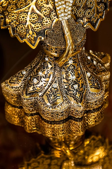 İKİLİ LÜKS FİGÜR PAPATYA VE ÇINAR YAPRAKLI ALLAH MUHAMMED İŞLEMELİ DEKORATİF OBJE - Resim 4