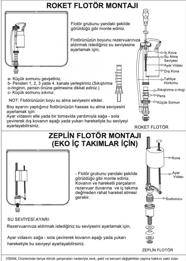 Visam Assos İki Kademeli Rezervuar İç Takım Zeplin Flatörlü 607-001 - 2