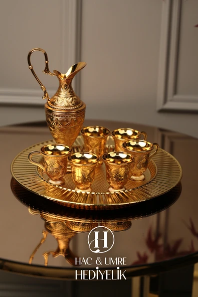 Zemzem Takımı | Zemzem Fincan Seti | Gold Zemzem Sunum Tepsisi, İbrik ve Bardak Set ürün görseli