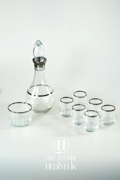 Cam Sunum Takımı 8 Parça | Gümüş Dekoratif Karaf Seti | Lüks İkram Takımı | Zemzem Sunum Seti - 3