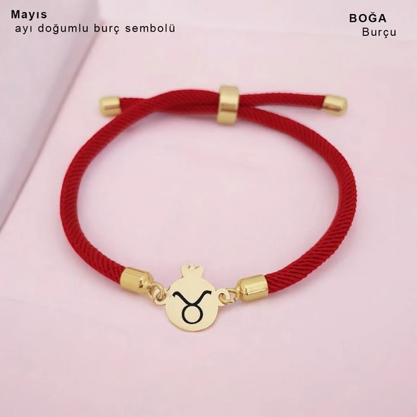 Doğum Ayına Özel 14 Ayar Altın Plakalı Nar Motifli Kırmızı Örgü İpli Hediye Bileklik-323 - Resim 2