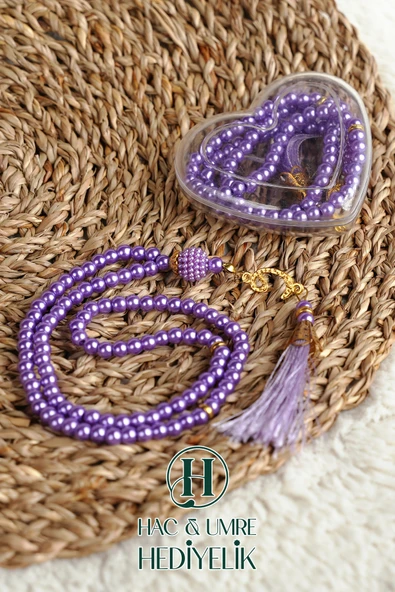 Hediyelik Tesbih | 99lu İnci Tesbih Vav İmameli Püsküllü Kalp Kutulu | Hac Umre Gün Davet Hediyesi - Resim 3