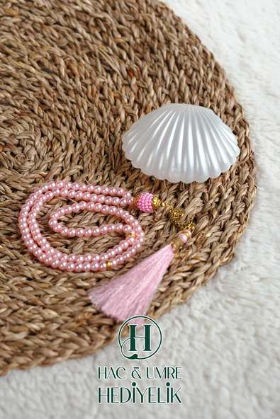 Tesbih Hediyelik | Özel Gün Davet Hediyesi | Deniz Kabuğu Kutulu 99lu İnci Tesbih Vav Süslü Püsküllü - Resim 3