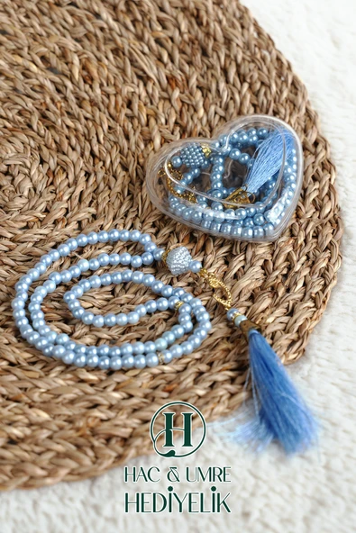 Hediyelik Tesbih | 99lu İnci Tesbih Vav İmameli Püsküllü Kalp Kutulu | Hac Umre Gün Davet Hediyesi ürün görseli