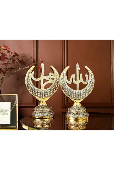 Dini Hediyelik Biblo Allah Muhammed Esmaülhüsna Süs Ikili Dekoratif Lüks Hediye - Ev Ofis Dekorasyon - Resim 3