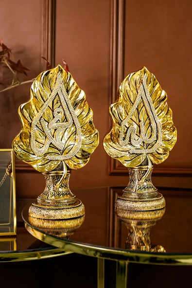 İKİLİ BİBLO SETİ HEDİYE LÜKS OBJE DEKORATİF YAPRAK ALLAH MUHAMMED SÜS ürün görseli