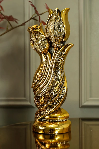 HEDİYELİK BİBLO LÜKS AVANGARD FİGÜR KELİME-İ TEVHİD İŞLEMELİ ALLAH MUHAMMED DEKORATİF SÜS OBJE - Resim 2