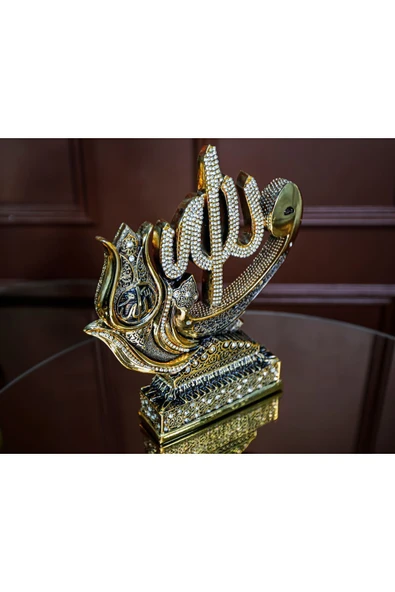 Gold Dekorasyon Lüks Hediyelik Aksesuar Biblo Dini Islami Dekoratif Obje Vav Allah Muhammed Süs - Resim 6