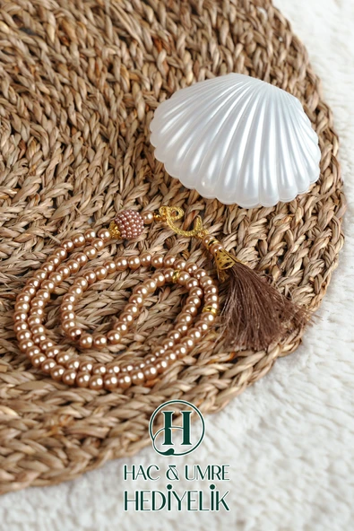 Tesbih Hediyelik | Özel Gün Davet Hediyesi | Deniz Kabuğu Kutulu 99lu İnci Tesbih Vav Süslü Püsküllü - Resim 3