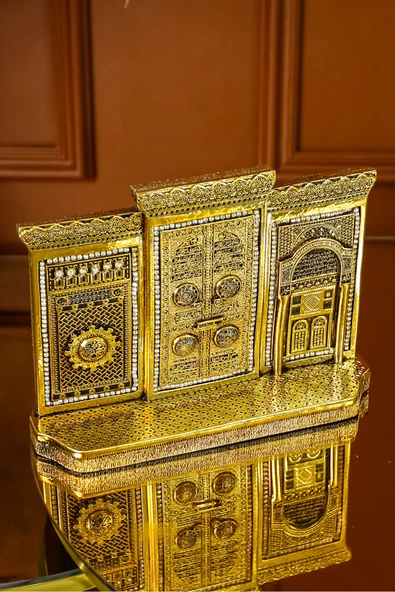 Üçlü Kabe Kapısı Minyatür Obje Ofis Yeni Iş Hediyesi Masa Üstü Dekoratif Biblo Lüks Dekor - Resim 5