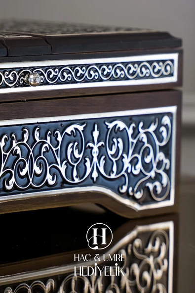 Kutulu Kuran, Kuranı Kerim, Hediyelik Kuran, 925 Gümüş İşlemeli Masif Ahşap Kutu ve Kuranı Kerim Set - Resim 6