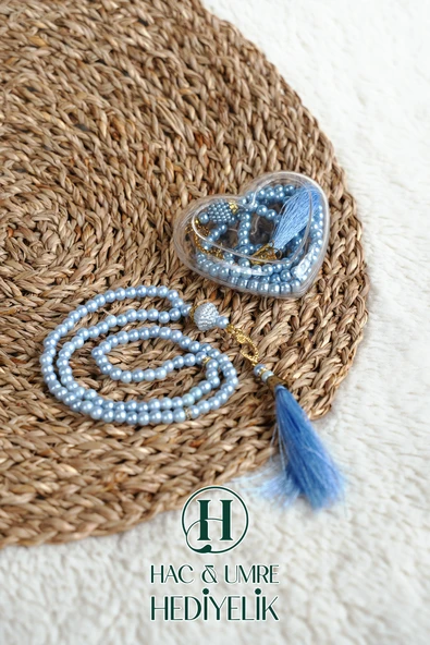 Hediyelik Tesbih | 99lu İnci Tesbih Vav İmameli Püsküllü Kalp Kutulu | Hac Umre Gün Davet Hediyesi - Resim 2