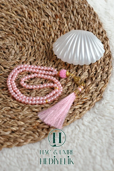 Tesbih Hediyelik | Özel Gün Davet Hediyesi | Deniz Kabuğu Kutulu 99lu İnci Tesbih Vav Süslü Püsküllü ürün görseli