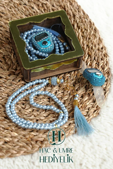 Hediyelik Tesbih Seti | Ahşap Kutulu Elektronik Tesbih ve 99lu İnci Tespih | Özel Gün Hediyesi - Resim 3