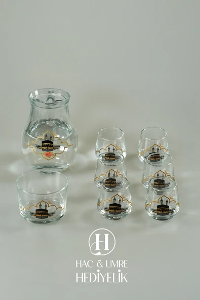 Zemzem Takımı Cam Sunum Seti 8 Parça | Lüks Mevlid İkram Takımı | Şerbet Seti - Resim 2
