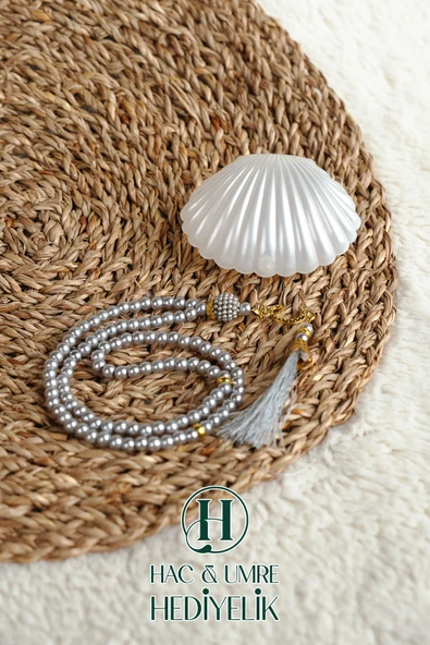 Tesbih Hediyelik | Özel Gün Davet Hediyesi | Deniz Kabuğu Kutulu 99lu İnci Tesbih Vav Süslü Püsküllü - Resim 2