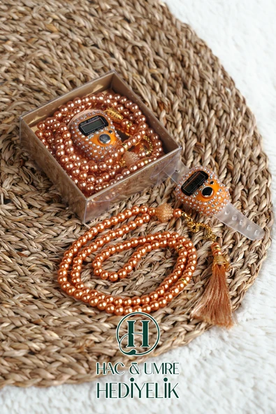 Taşlı Zikirmatik ve İnci Tesbih Seti | Mevlüd Hac Umre Davet Organizasyon Hediyesi | 10 Adet Set ürün görseli