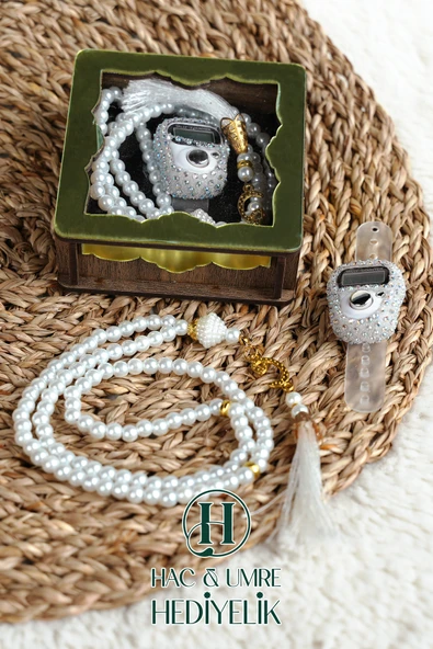 Hediyelik Tesbih Seti | Ahşap Kutulu Elektronik Tesbih ve 99lu İnci Tespih | Özel Gün Hediyesi - Resim 3