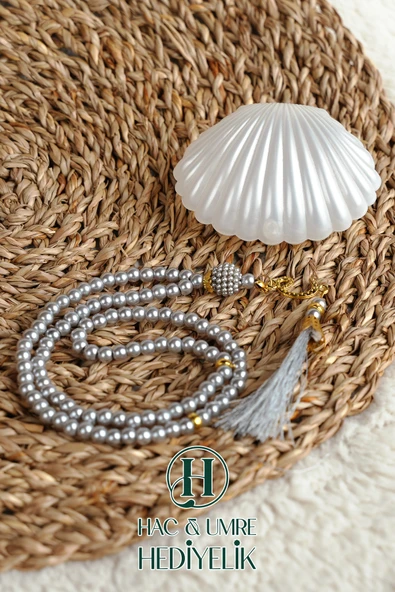 Tesbih Hediyelik | Özel Gün Davet Hediyesi | Deniz Kabuğu Kutulu 99lu İnci Tesbih Vav Süslü Püsküllü - Resim 3