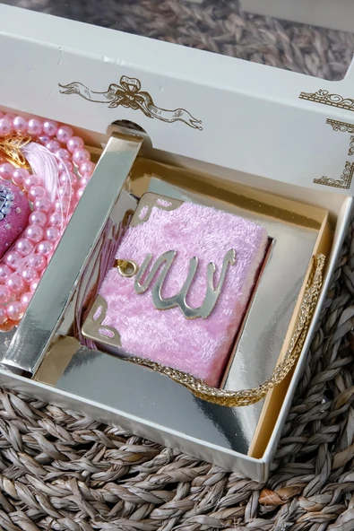 10 Adet - Taşlı Zikirmatik Tesbihmatik Kadife Kaplı Mini Kuran 99lu İnci Tesbih Seti - Resim 7