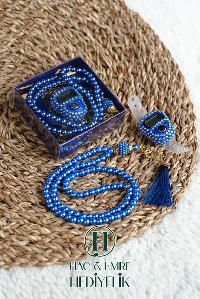 Taşlı Zikirmatik ve İnci Tesbih Seti | Mevlüd Hac Umre Davet Organizasyon Hediyesi | 10 Adet Set ürün görseli