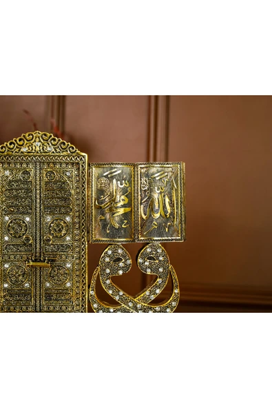 MASAÜSTÜ BİBLO OBJE DEKOR VAV ALLAH MUHAMMED AYETEL KÜRSİ LÜKS HEDİYELİK - Resim 7