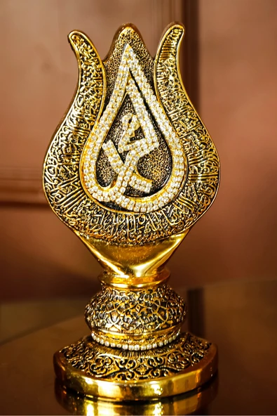 İslami Hediyelik En Güzel Manevi Hediyeler Gold Dekoratif Obje Lale Allah Muhammed Lüks Biblo - Resim 2
