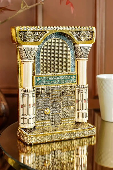 Lüks Gold Biblo Hediyelik Dekoratif Obje Dini Islami Manevi Hediye Aksesuar Ravzayı Mutahhara Süs - Resim 3
