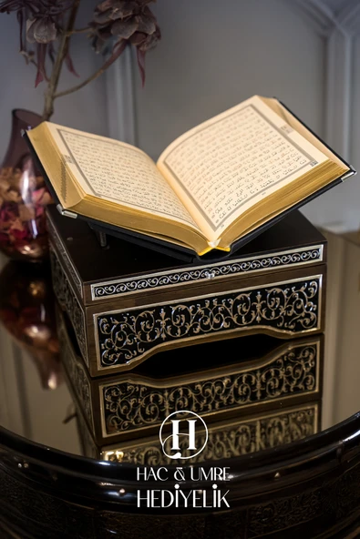 Kutulu Kuran, Kuranı Kerim, Hediyelik Kuran, 925 Gümüş İşlemeli Masif Ahşap Kutu ve Kuranı Kerim Set - Resim 2
