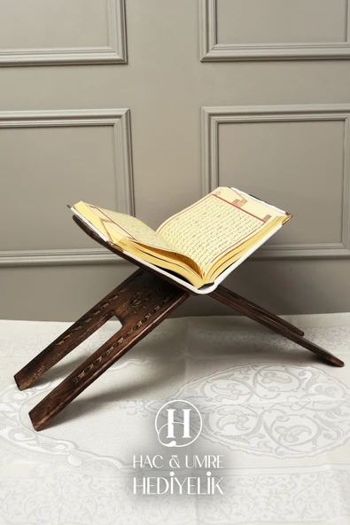 Rahle El Yapımı Masif Ahşap | Desenli Kulplu Kitap Okuma Standı | Orta Boy Kuran Rahlesi ürün görseli