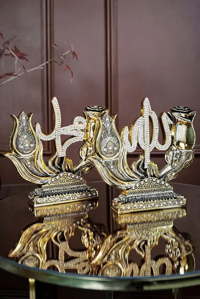 İkili Biblo Gül Lale Allah Muhammed Dini Islami Biblo Aksesuar Hediyelik Dekoratif Obje Süs - Resim 5