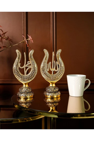 Biblo Hediye Seti Gold Dekorasyon Lüks Aksesuar Hediyelik Obje Lale Esmaülhüsna Allah Muhammed Süs - Resim 2