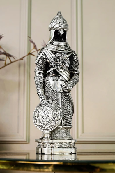 Osmanlı Zırh Tarihi Asker Biblo Lüks Gümüş Kaplama Obje Ihlas Suresi Işlemeli Dekoratif Figür - Resim 2