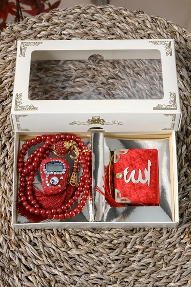 10 Adet Taşlı Zikirmatik Tesbihmatik Kadife Kaplı Mini Kuran 99lu İnci Tesbih Seti - Resim 3