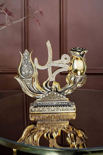 İkili Biblo Gül Lale Allah Muhammed Dini Islami Biblo Aksesuar Hediyelik Dekoratif Obje Süs - Resim 3