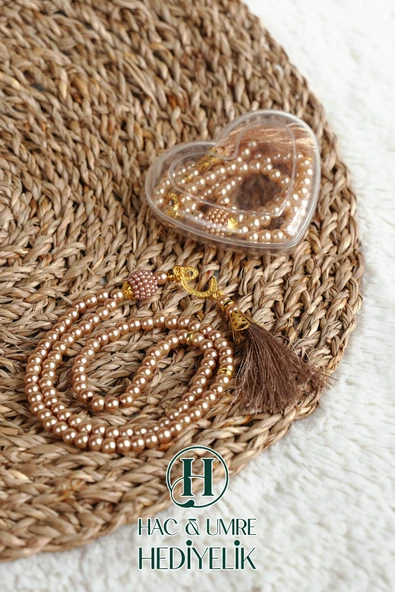 Hediyelik Tesbih | 99lu İnci Tesbih Vav İmameli Püsküllü Kalp Kutulu | Hac Umre Gün Davet Hediyesi ürün görseli