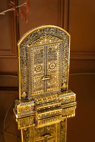 Lüks Hediyelik Dekoratif Obje Gold Dekor Gold Ev Ofis Dekorasyon Kabe Kapısı Ayetel Kürsi Biblo - Resim 3