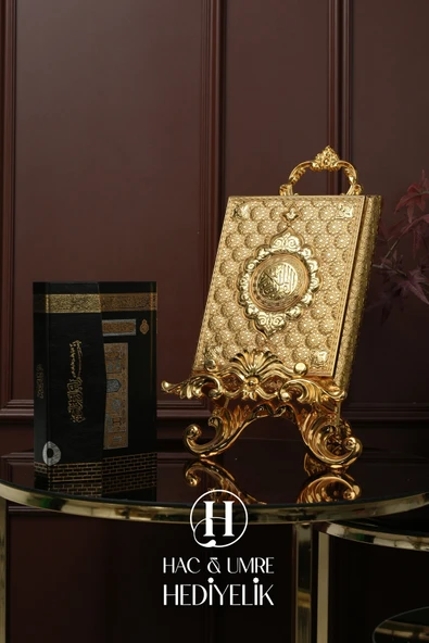 Kuran Standı ve Kuranı Kerim | Lüks Dekoratif Kuran Kabı ve Kuran Seti | Gold Kuran Muhafazası Seti