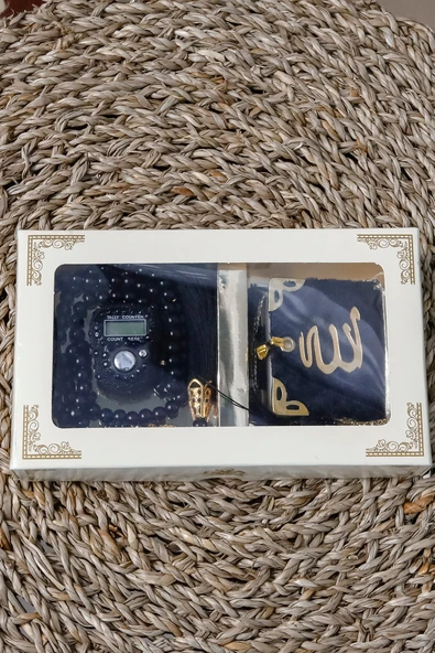 10 Adet - Taşlı Zikirmatik Tesbihmatik Kadife Kaplı Mini Kuran 99lu İnci Tesbih Seti - Resim 5