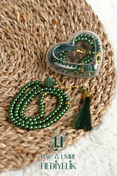 Hediyelik Tesbih | 99lu İnci Tesbih Vav İmameli Püsküllü Kalp Kutulu | Hac Umre Gün Davet Hediyesi ürün görseli