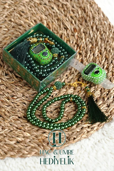 Taşlı Zikirmatik ve İnci Tesbih Seti | Mevlüd Hac Umre Davet Organizasyon Hediyesi | 10 Adet Set - Resim 3