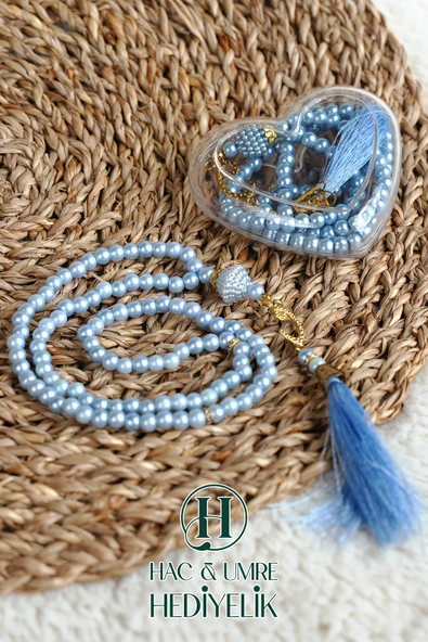 Hediyelik Tesbih | 99lu İnci Tesbih Vav İmameli Püsküllü Kalp Kutulu | Hac Umre Gün Davet Hediyesi - Resim 3